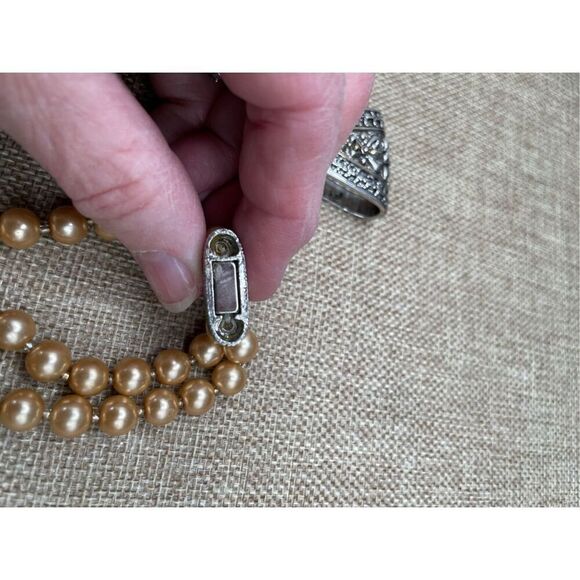 Vintage Multi Strand Champagne Pearl Choker Necklace Magnetic Closure - Picture 9 of 12